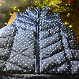 Lands End Women’s Polka Dot Down Puffer Vest Color Blue/White Size Medium